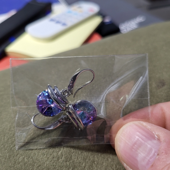 Callura Vitrail Light Wrapped Drop Earrings W Swarovski Crystals,Purple/Blue, 1" - Picture 9 of 16